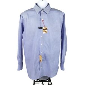 Lorenzo Uomo The Perfect White Shirt Blue Micro Plaid Long Sleeve Men 17.5 34/35
